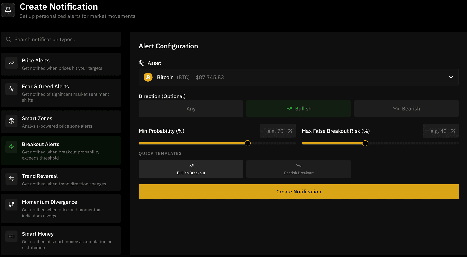 Flicker features: breakout alerts, fear and greed, smart money flow